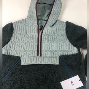 UGG Sherpa 1/2 Zip Iggy Cozy Color Block Logo Quilted Pullover Hooded Jacket NWT